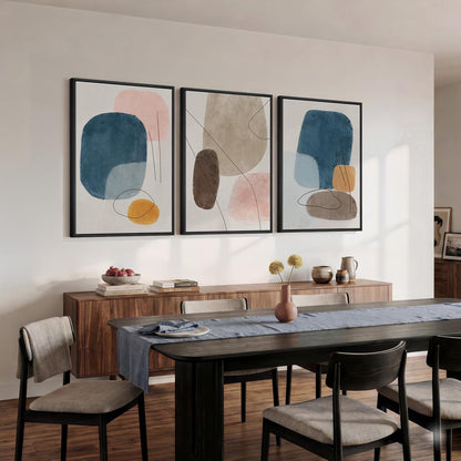 Large Framed Neutral Abstract Wall Art for Living Room, 3 Piece Modern Canvas Prints Paintings Artwork for Walls, Black and Beige Pictures for Living Room Hallway Stair Office Wall Decor 24x36 Inch