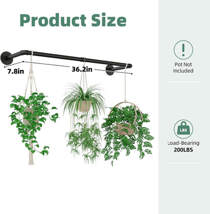 Galood Plant Hanger Indoor with 6 Hanging Chains Hanging Planters for Indoor Plants Hanging Plant Holder Window Plants Rod Black Metal Shelves(70.8 Inch Pot not Included