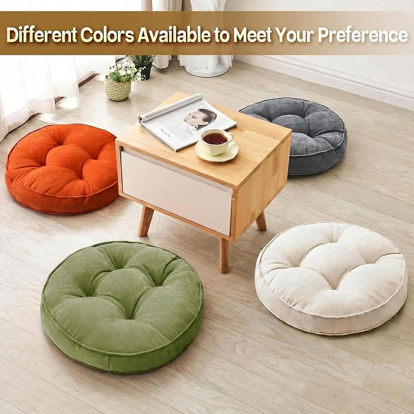 1 MIDDLE ONE Floor Pillow Set of 2, Memory Foam Floor Cushions for Adults, Large Meditation Pillow for Sitting, 22 x 22 Inches (Square | Grey)