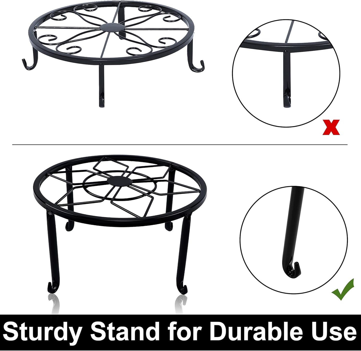 yosager 4 Pack Metal Plant Stands for Flower Pot, Heavy Duty Black Iron Potted Stand Holder, Indoor Outdoor Rustproof Metal Planter Container Round Supports Display Rack for Home & Garden Decor