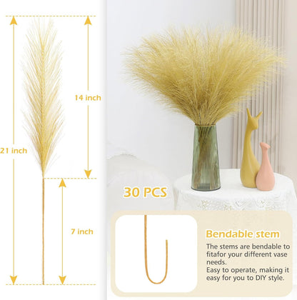 Pampas Grass Decor 30 Pcs 21.7 Inch Faux Brown Pampas Grass Bulk Artificial Dried Flowers Small Vase Filler Pompas Grass.