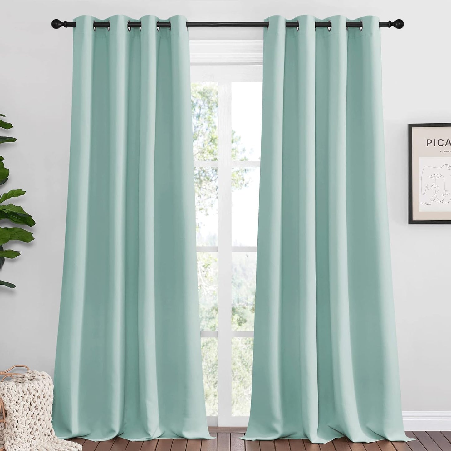 NICETOWN Halloween Pitch Black Solid Thermal Insulated Grommet Blackout Curtains/Drapes for Bedroom Window (2 Panels, 42 inches Wide by 63 inches Long, Black) - Colors A