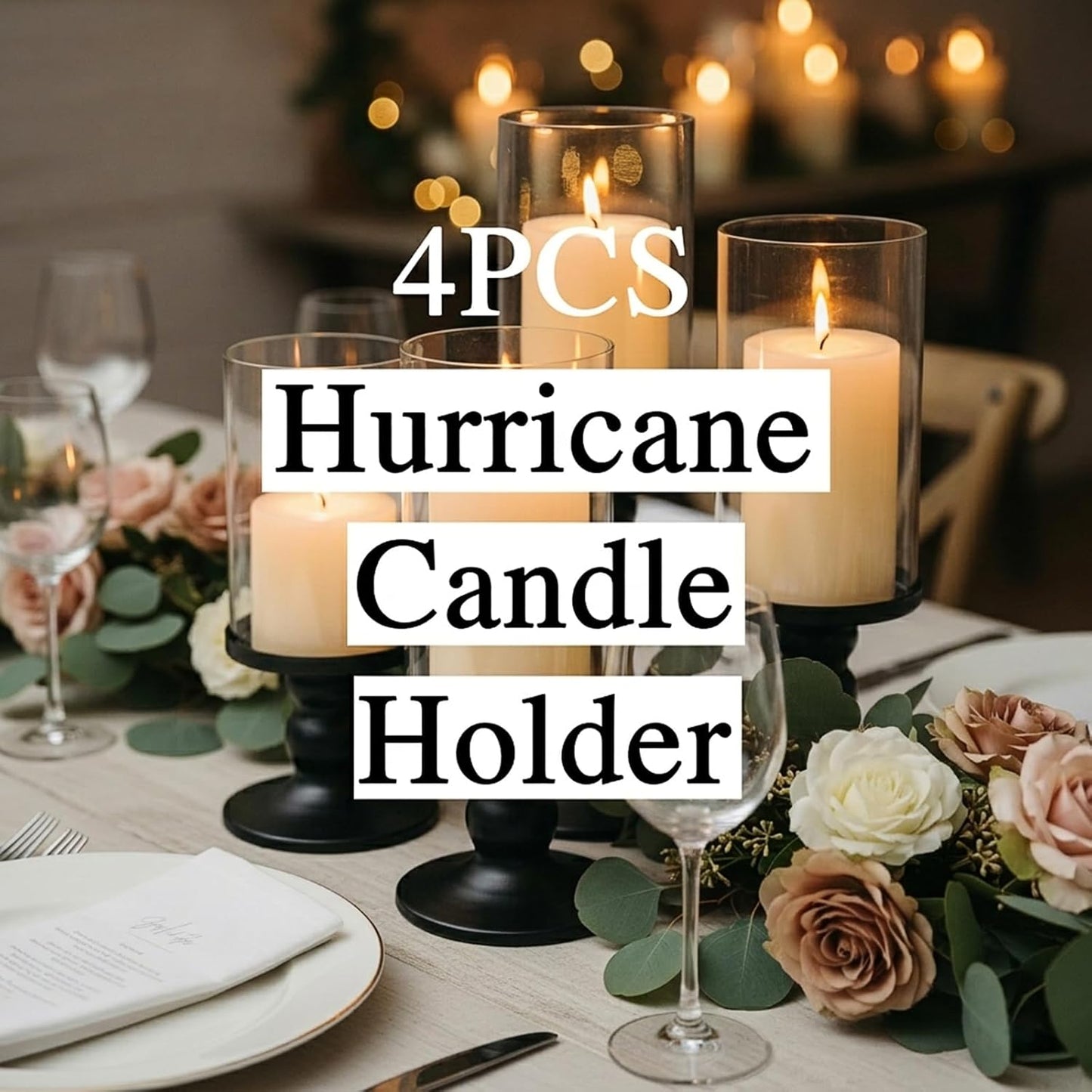 NITIME 4Pcs Hurricane Candle Holder for Pillar Candles, Gold Candle Holders with Clear Glass Sleeve for Table Centerpieces,Pillar Candle Holders for Home Decor, Wedding, Holiday and Party Decor