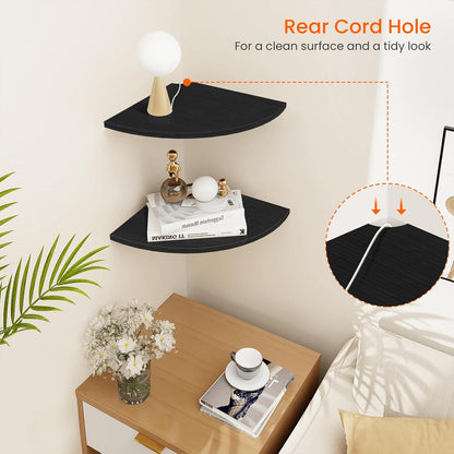 Homode Corner Wall Shelf, 12 in Wide Rounded Corner Shelf Floating, Set of 2 Wooden Hanging Corner Shelves with Wire Hole for Bathroom Living Room Office, White