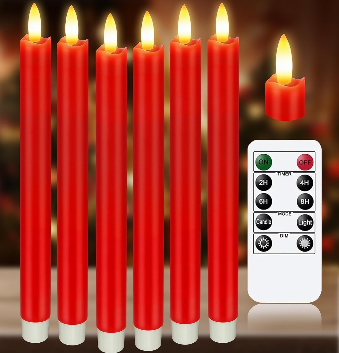 KSWING Upgraded Real Wax Short LED Flameless Taper Candles with Remote, 6 PCS White Candlesticks Battery Operated 3D Flickering - 6" Realistic Fake Candle Sticks for Home/Wedding/Fireplace Xmas Decor