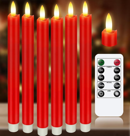 KSWING Upgraded Real Wax Short LED Flameless Taper Candles with Remote, 6 PCS White Candlesticks Battery Operated 3D Flickering - 6" Realistic Fake Candle Sticks for Home/Wedding/Fireplace Xmas Decor