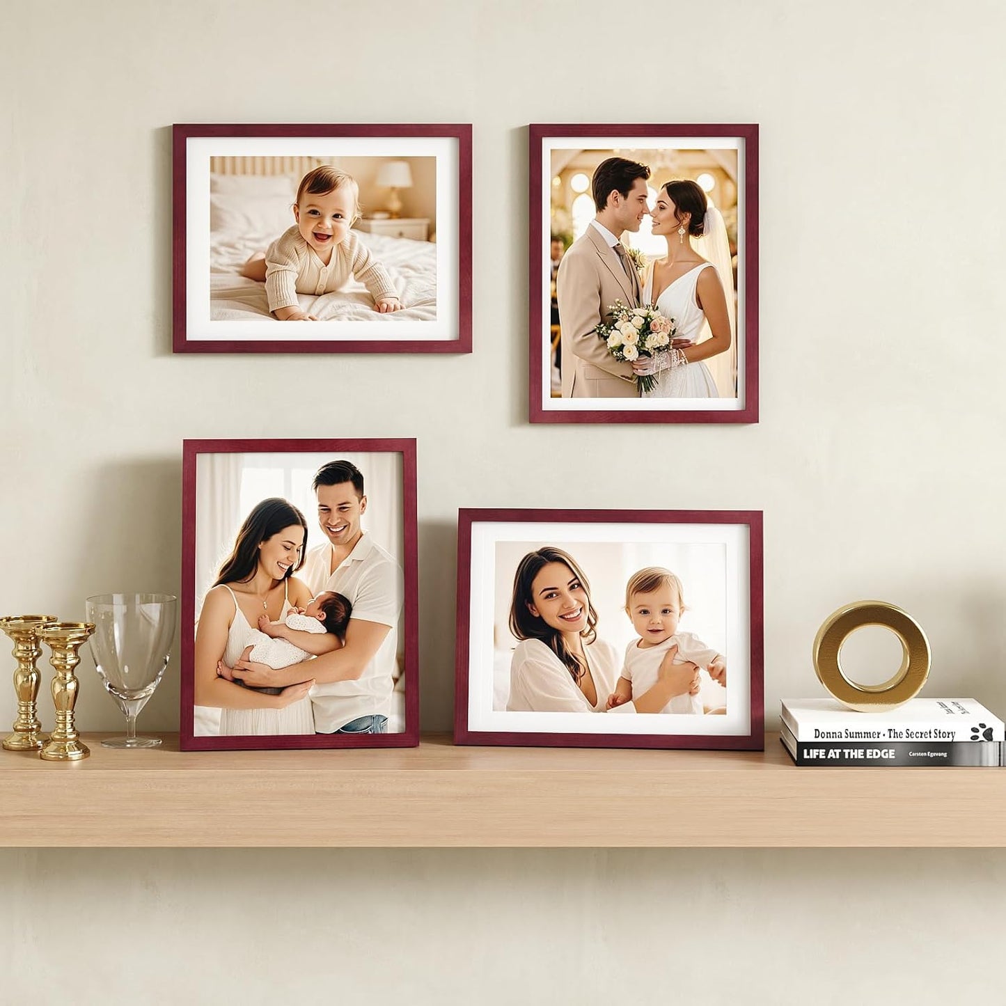 Egofine 12x16 Picture Frame Black, Covered by Plexiglass Made of Solid Wood, Display Pictures 9x12 and 11x14 with Mat or 12x16 Without Mat, for Wall Mounting Photo Frame - Colors A