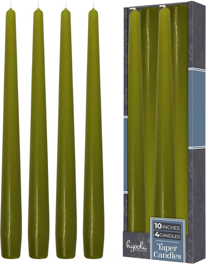 Hyoola Tall Taper Candles - 10 Inch Metallic Gold Unscented Dripless Taper Candles - 8 Hour Burn Time - 4 Pack