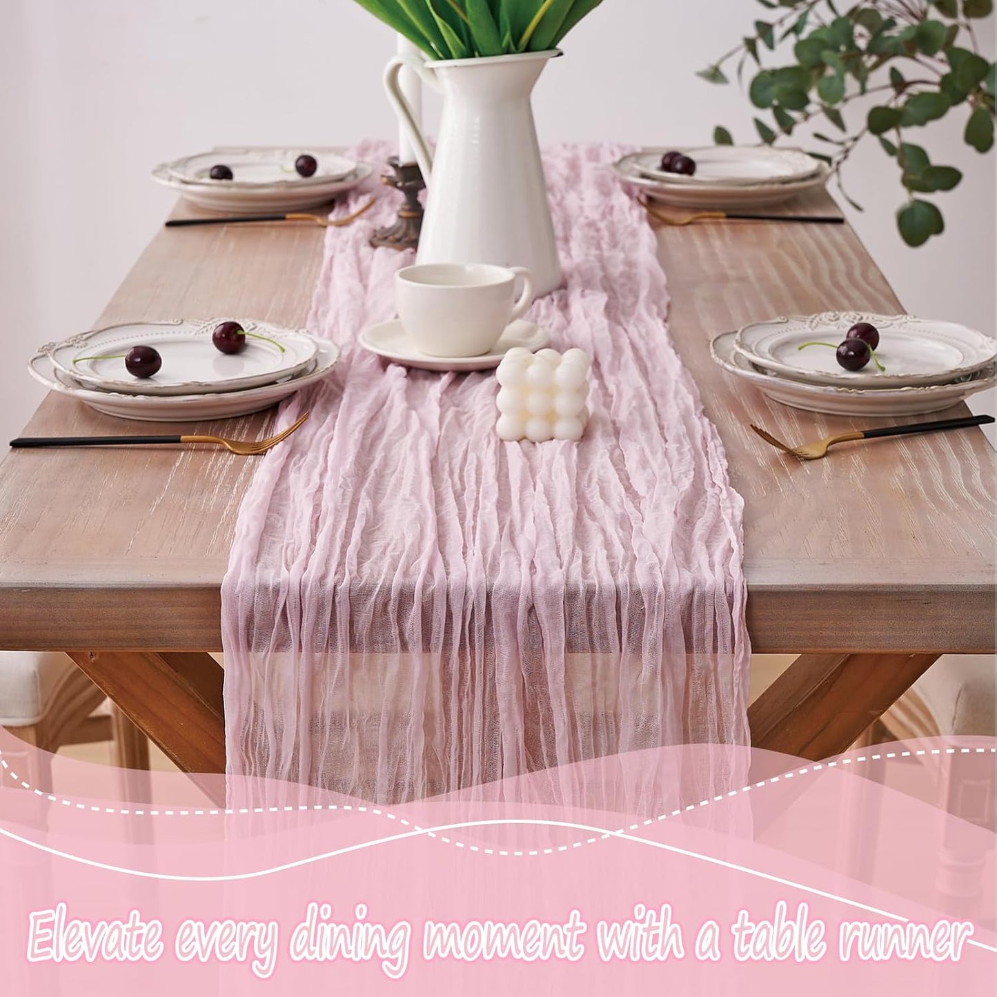 2pcs Cheesecloth Table Runner 120 Inches Pink Boho Gauze Cheese Cloth Runner 10FT Rustic Sheer Fall Table Runners for Thanksgiving Baby Shower Party Holiday Wedding Decoration