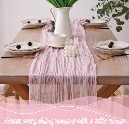 2pcs Cheesecloth Table Runner 120 Inches Pink Boho Gauze Cheese Cloth Runner 10FT Rustic Sheer Fall Table Runners for Thanksgiving Baby Shower Party Holiday Wedding Decoration