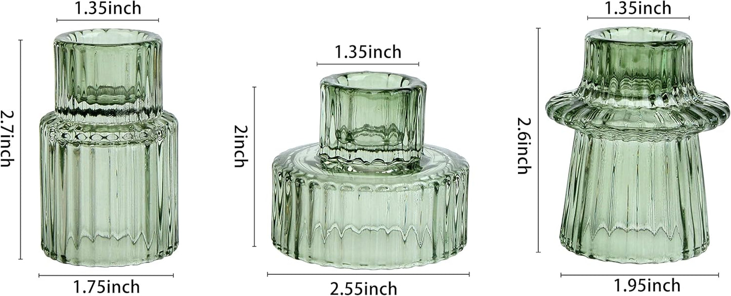 Vixdonos Taper Glass Candlestick Holders Tealight Candle Holders for Table Centerpieces, Wedding Decor and Dinner Party (6 Pcs, Green)
