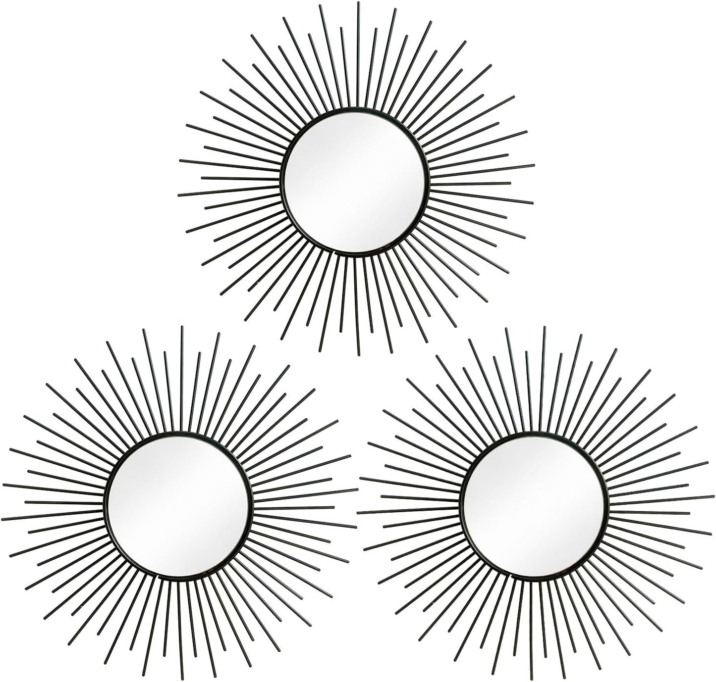 3 Pack Metal Mirrors for Wall Sunburst Wall Mirrors Home Décor Decorative Hanging Wall Art for Living Room Bedroom Entryway (Gold, Flower+Sunburst)