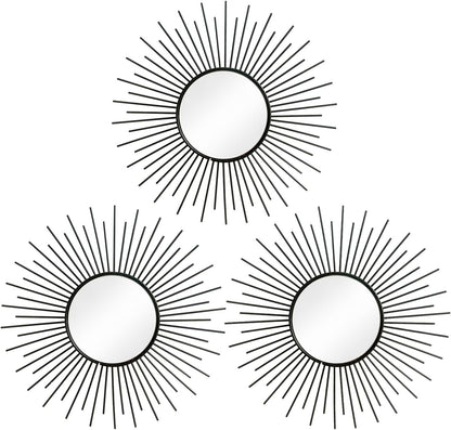 3 Pack Metal Mirrors for Wall Sunburst Wall Mirrors Home Décor Decorative Hanging Wall Art for Living Room Bedroom Entryway (Gold, Flower+Sunburst)