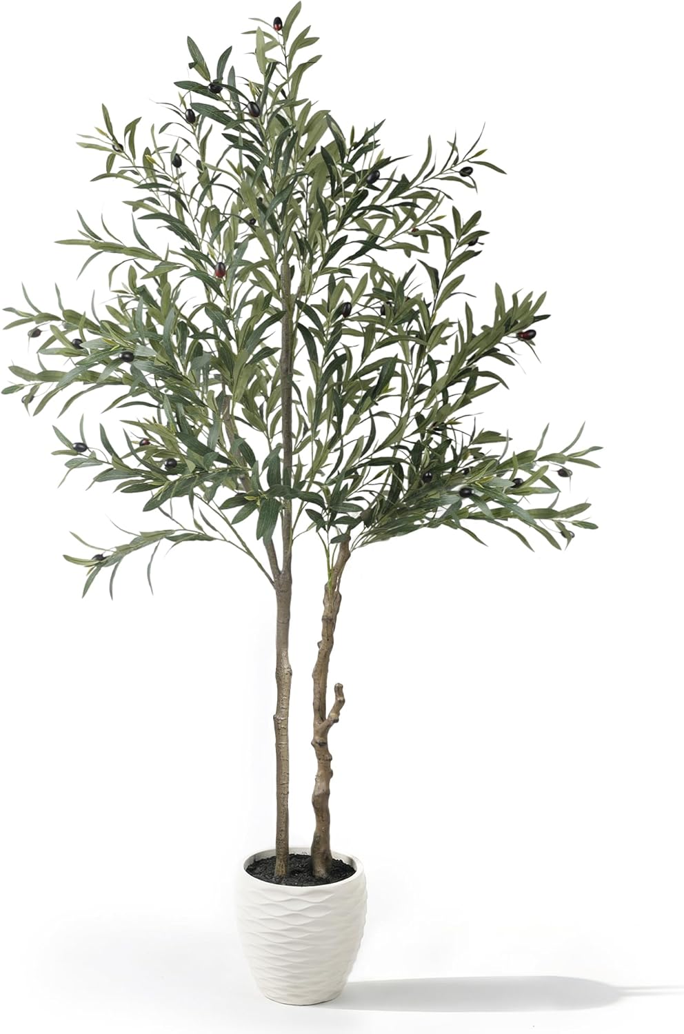 KOL 5.2ft Artificial Olive Tree Indoor, Tall Faux Olive Trees, Fake Olive Tree Floor Plant for Home Office Living Room Decor with Matte Black Pot