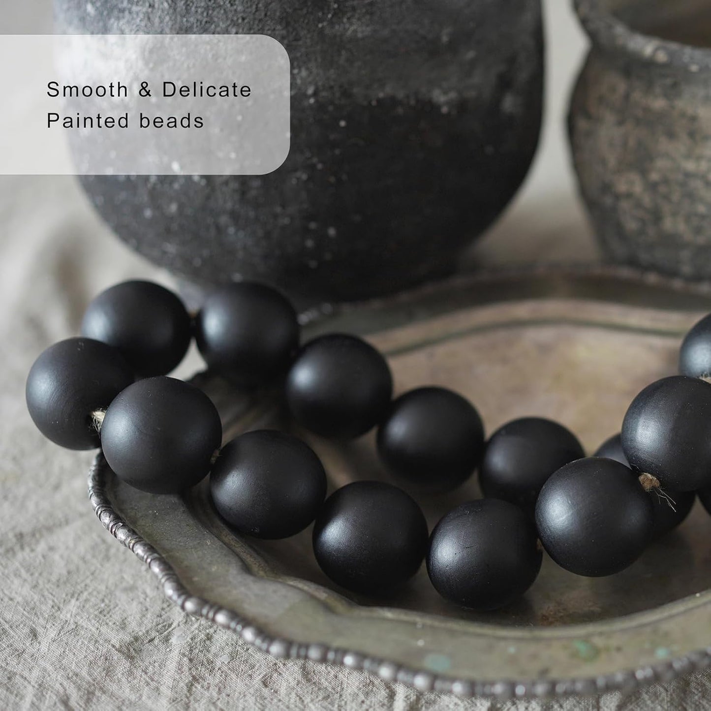 Extra Large Wood Bead Garland with 1.6" Diameter Wood Beads, Wooden Beads Garland with Tassels, Decorative Beads, Farmhouse Beads Home Decor (Nature Beige, 41 Inches)