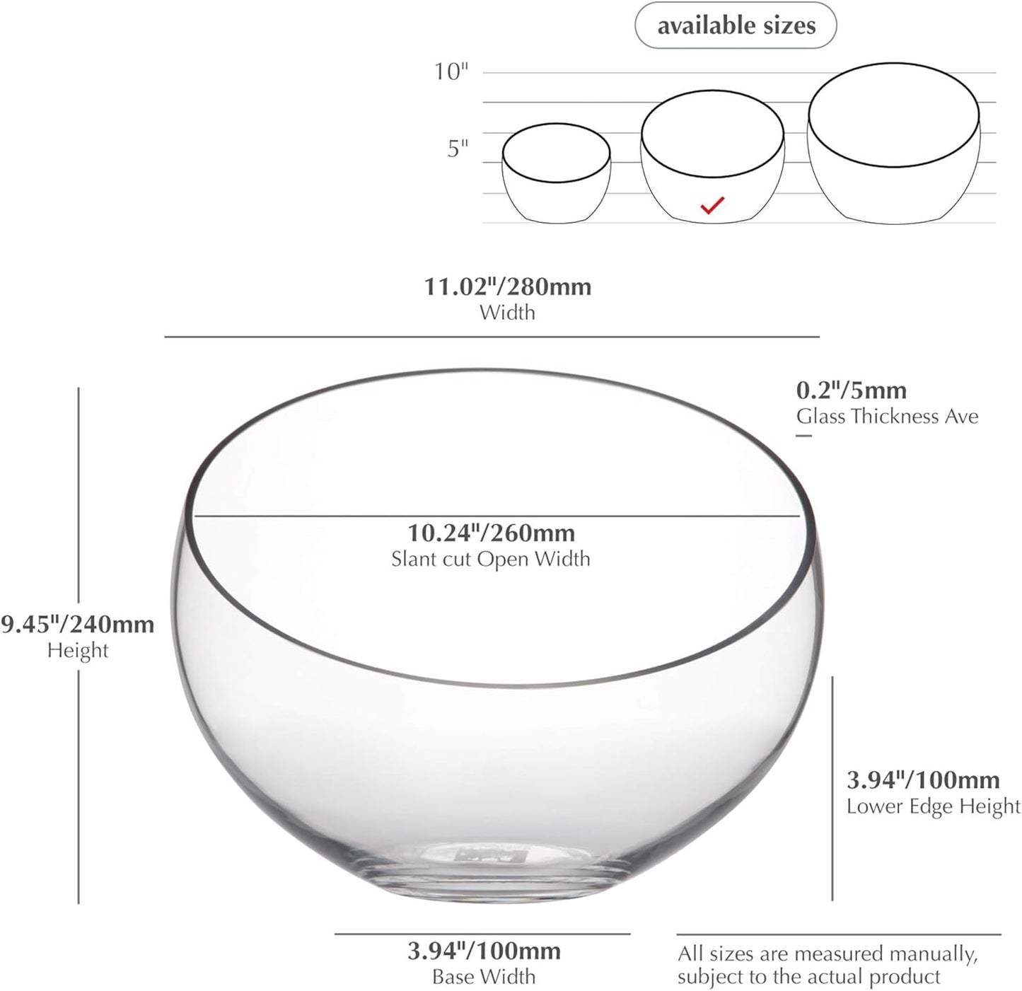 WGVI Clear Slant Cut Bowl Glass Vase, Glass Terrarium, Candy Dish, Glassware, Slant Open: 7". Height: 6" x 2.7". Base: 4" (1 Piece)