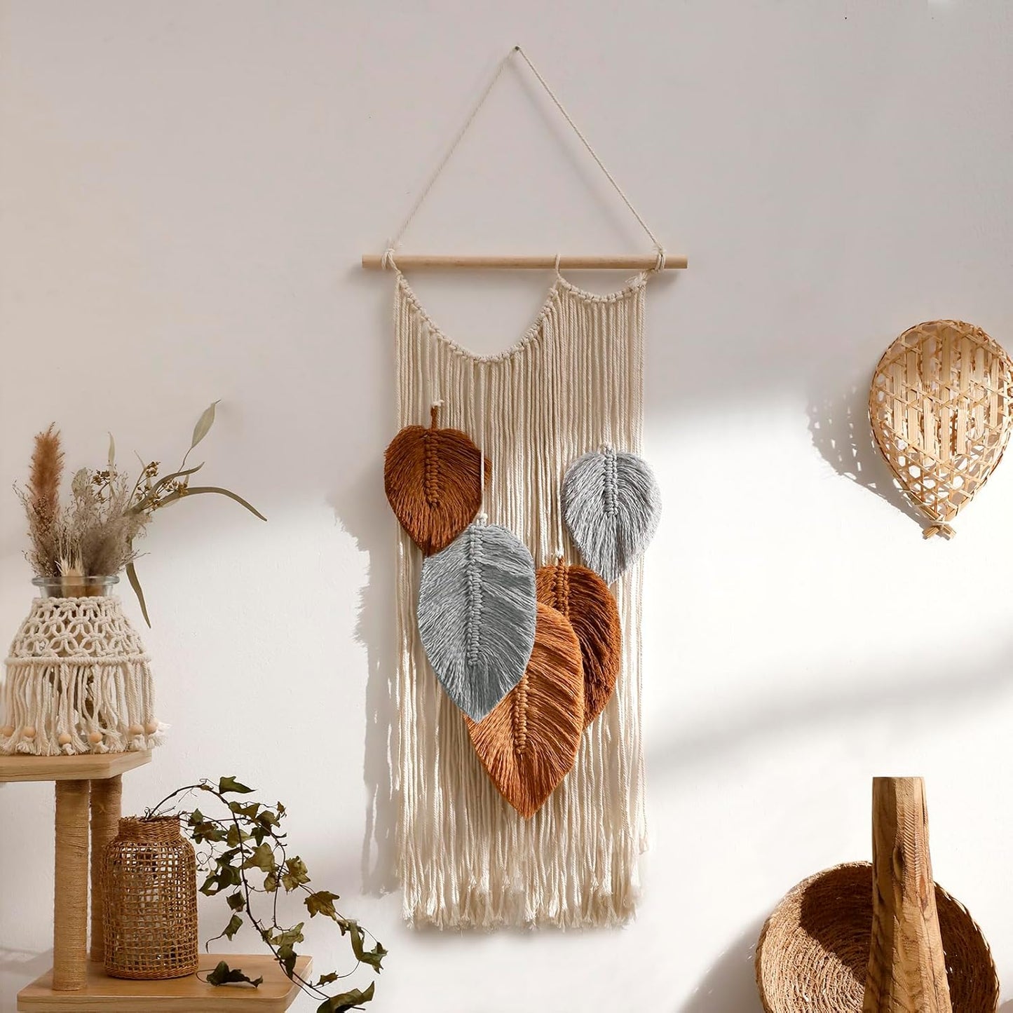 Artilady Macrame Wall Hanging -Handmade Sage Green Leaf Wall Tapestry,Boho Decorations for Bedroom Living Room Bathroom,Earthy Room Decor,Wedding Birthday for Women Girls