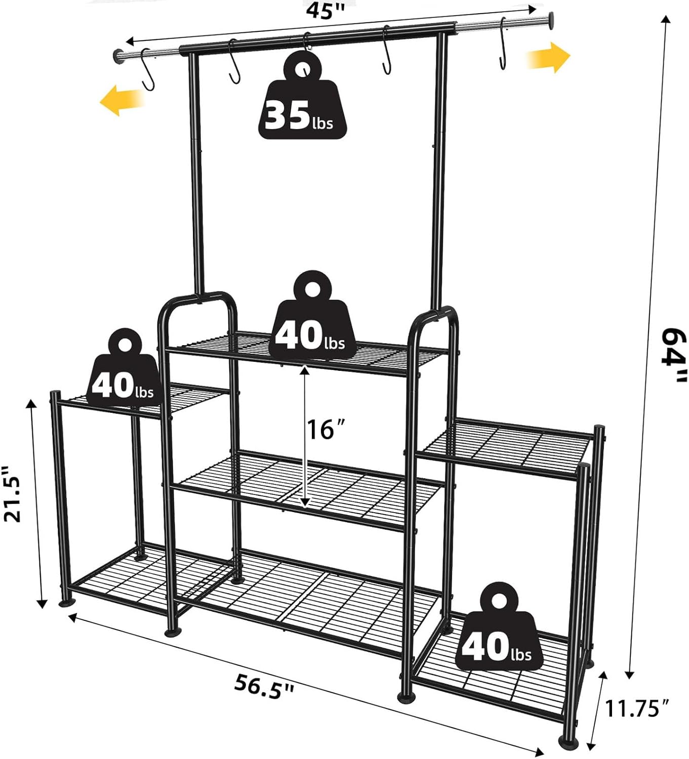 Simple Trending Plant Stand Indoor Outdoor, Heavy Duty Metal 3 Tiered Hanging Plant Shelf for Multiple Flower Planter Holder Tall Large Rack for Living Room Garden Balcony, Black