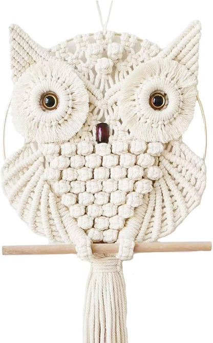 Achart Owl Macrame Wall Hanging-Hand Woven Boho Tapestry-Macrame Wall Decor -Owl Decor for Bedroom, Living Room, Nursery (Beige-Small)