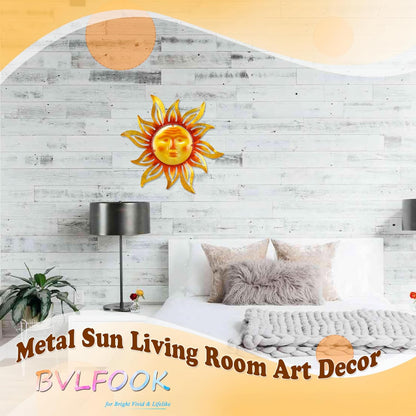 Large Sun Wall Art Decor 45 inch Metal Wall Art, Retro Hanging Decor, Valentine Wall Decorations for Patio,Yard,Garden,Fence,Living Room