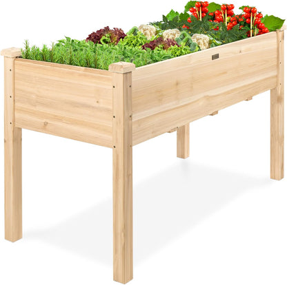 Best Choice Products 72x24x30in Raised Garden Bed, Elevated Wood Planter Box Stand for Backyard, Patio, Balcony w/Divider Panel, 6 Legs, 300lb Capacity - Natural