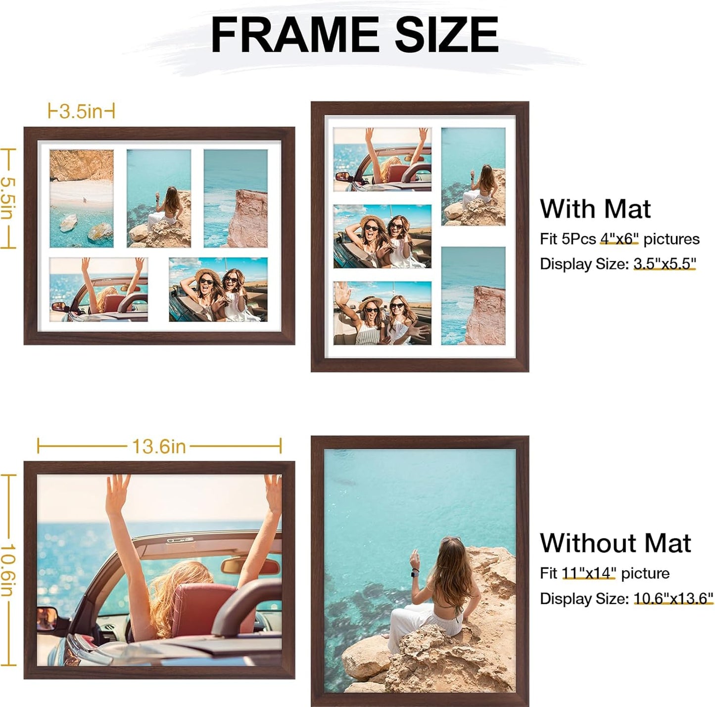 Vittanly 11x14 Collage Picture Frame, Displays 5Pcs 4x6 Pictures with Mat or 1Pcs 11x14 without Mat for Wall Mounting, Picture Frames Collage Wall Decor in Black, 1 Pack