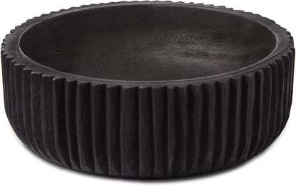 DN DECONATION Oak Wood Black Decorative Bowl-9.25x5.51 Inch Small Bowl for Entryway Key, Fruit, Candy with feet, Boho Farmhouse Home Decor for Dining Room, Coffee Table Centerpiece