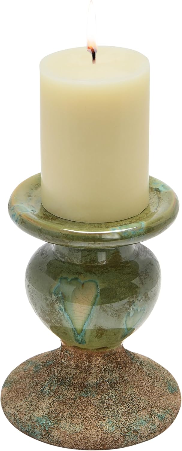 Creative Co-Op Small Distressed Blue Terracotta Pillar Candle Holder