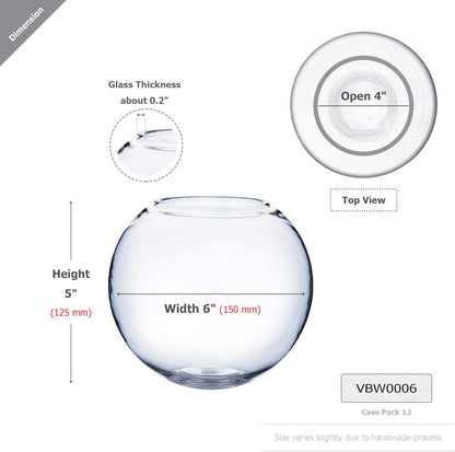WGV Bowl Glass Vase, Diameter 6", Height 4.5", Open Width 4", (Multiple Sizes Choices) Clear Bubble Planter Terrarium Fish Bowl for Wedding Event Home Decor, 1 Piece (VBW0006A)