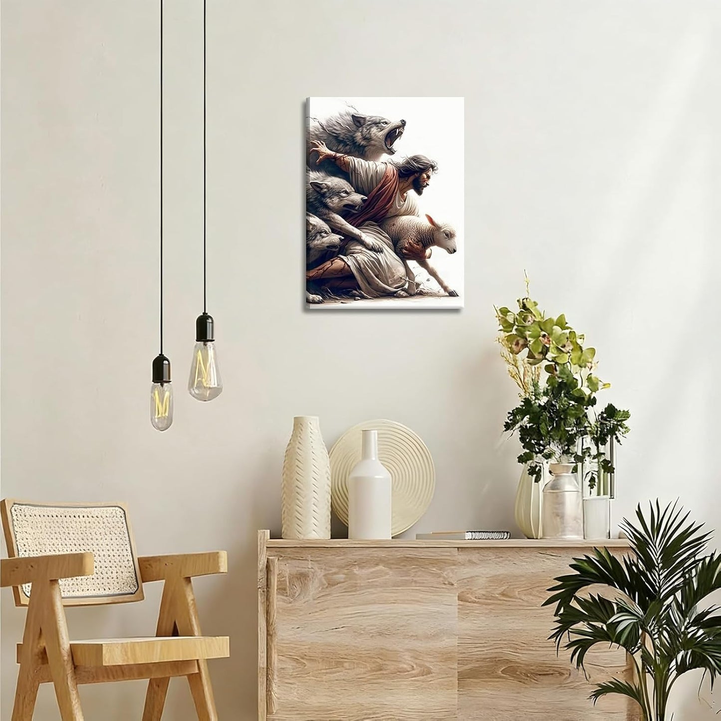 Abstract Jesus Walking on Water Canvas Wall Art Christian Spiritual Wall Decor Pictures Divine Light Modern Religious Posters Prints for Living Room Bedroom Church Decoration 12x16in