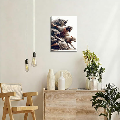 Abstract Jesus Walking on Water Canvas Wall Art Christian Spiritual Wall Decor Pictures Divine Light Modern Religious Posters Prints for Living Room Bedroom Church Decoration 12x16in