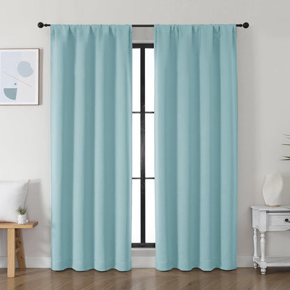 Simplebrand Ava Sage Green Blackout Curtains for Bedroom 63 Inch Length 2 Panels Set, Solid Thermal Insulated Energy Saving Rod Pocket Window Treatment Curtains Blackout Drapes, W40 x L63 Inch, Sage - Colors A