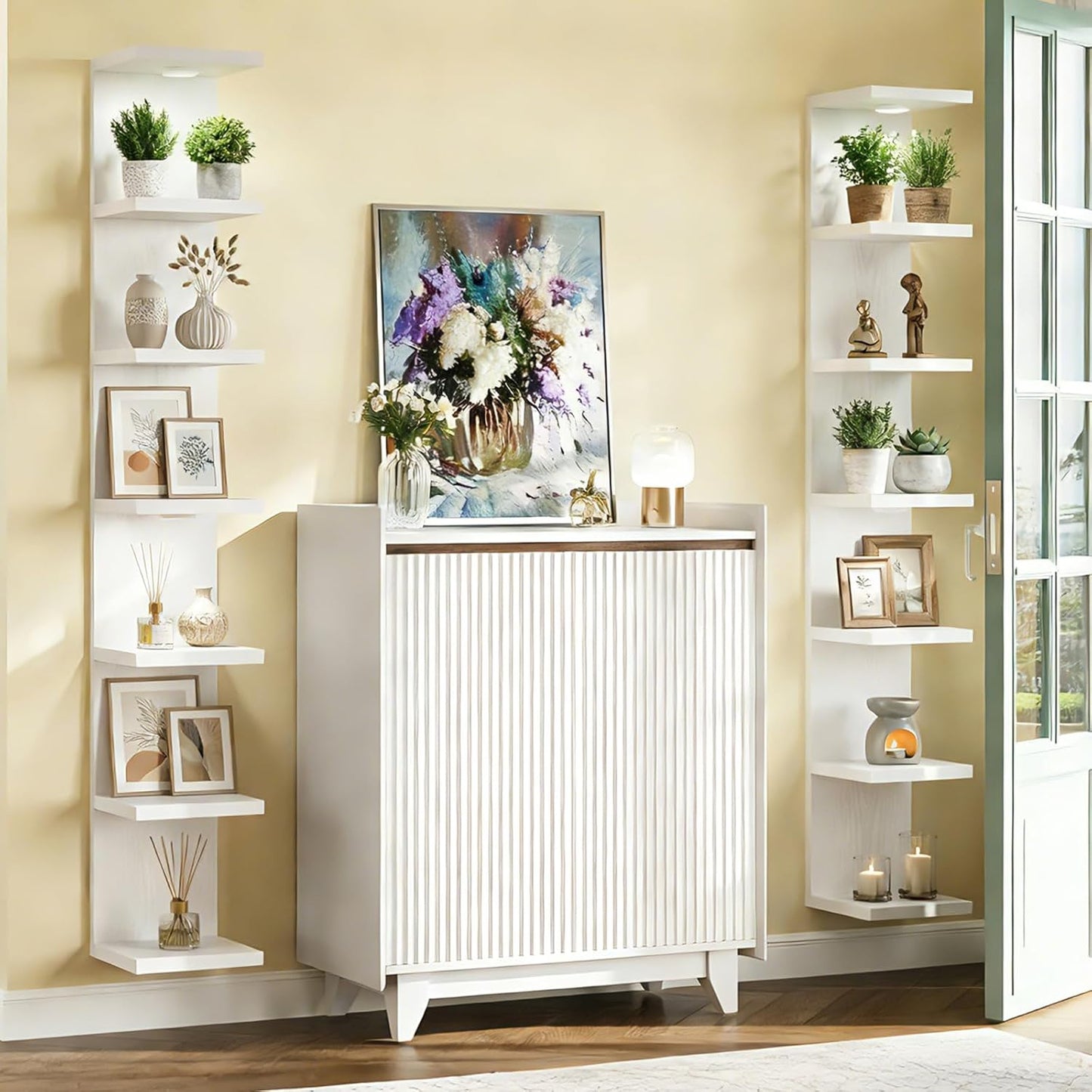 Fixwal Wall Decor 7 Tier Wall Shelf Unit Floating Shelves with LED Lights Lack Shelf for Home Organizer Display White