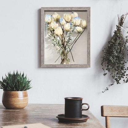 Califortree 8x10 Shadow Box Frame with Linen Back - Sturdy Rustic Memory Display Case of Flower, Pictures, Medals and More, White