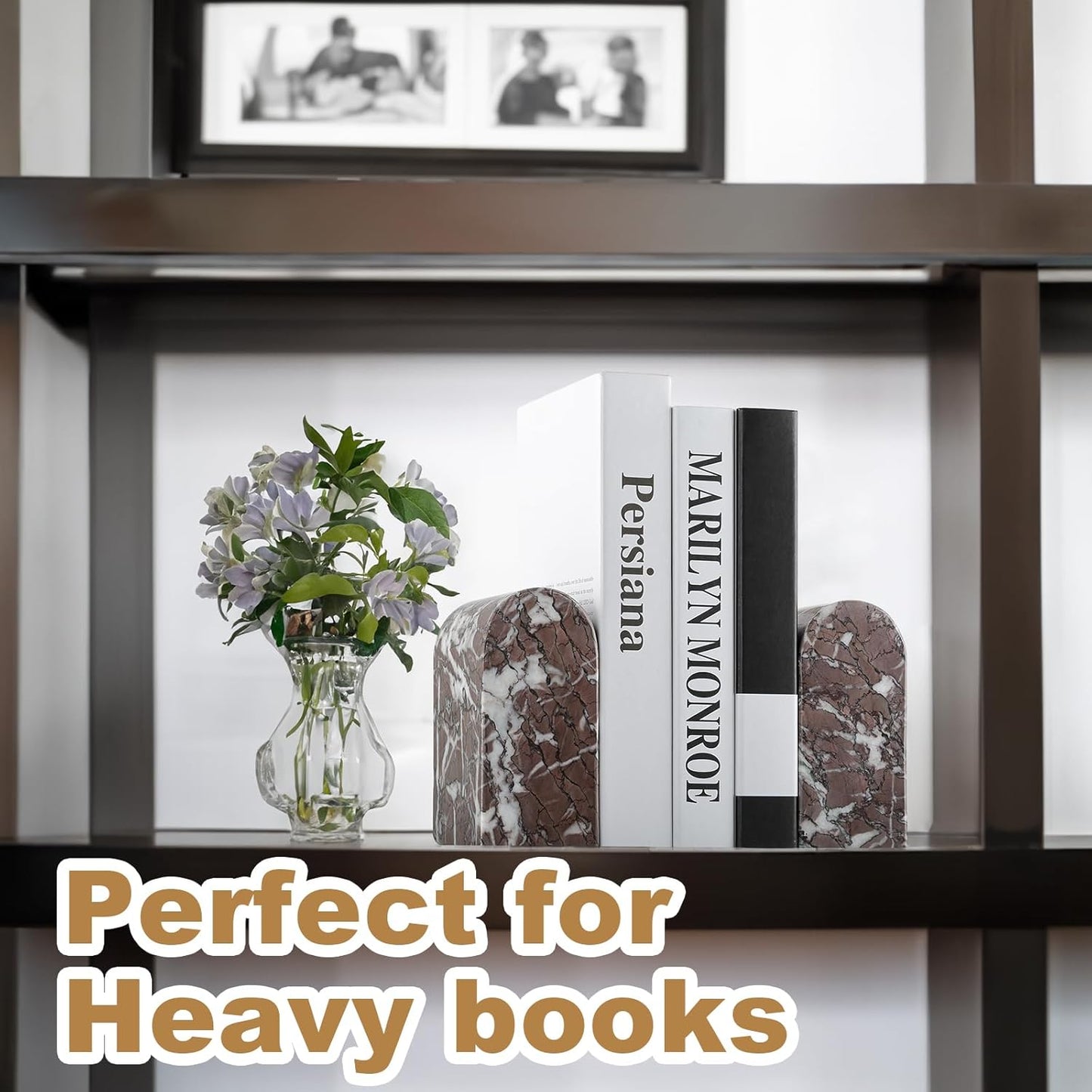 Koville African Natural Marble Bookends for Shelves, Non-Slip Book Ends, 13LBS Ultra Heavy Duty Marble Book Holder Organizer, Apartment Decor for Movies/CD/Video Games(Namib Fantasy)