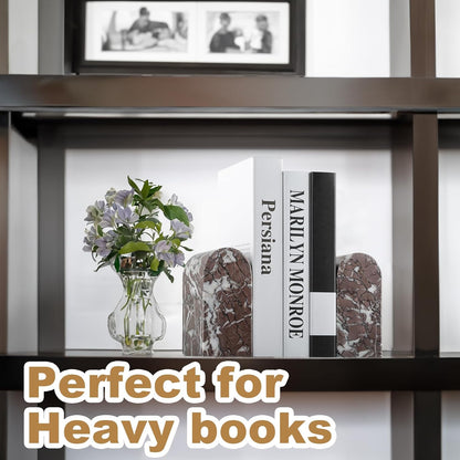 Koville African Natural Marble Bookends for Shelves, Non-Slip Book Ends, 13LBS Ultra Heavy Duty Marble Book Holder Organizer, Apartment Decor for Movies/CD/Video Games(Namib Fantasy)