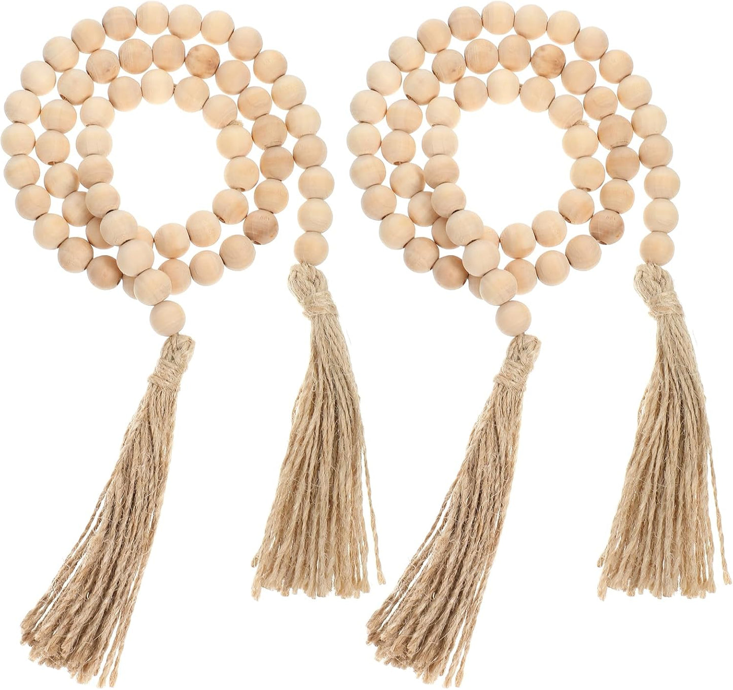 2Pcs 34in Wood Bead Garland with Tassels, Natural Wooden Beads Garland, Boho Decorative Beads Home Decor for Coffee Table, Wall, Shelf, Tray, Vase, Living Room, Bedroom