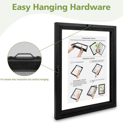 Golden State Art, 11X14 Floating Picture Frame, Black Wood Frame Display Any Size Photo Up To 11X14, Pressed Flower Frames with Hanging Hardware - Horizontal And Vertical Formats for Wall