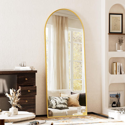 XRAMFY 56"x21" Arched Full Length Mirror Floor Mirrors with Aluminum Alloy Frame Free-Standing Wall Mounted Floor Mirrors or Large Dressing Mirror, Black Mirror Full Length