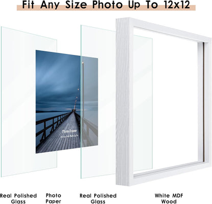 MUYE 11x14 Floating Frame Set of 2,Double Glass Rustic Frame,Display Any Size Photo up to 11x14,Wall Mount or Tabletop Standing,Natural