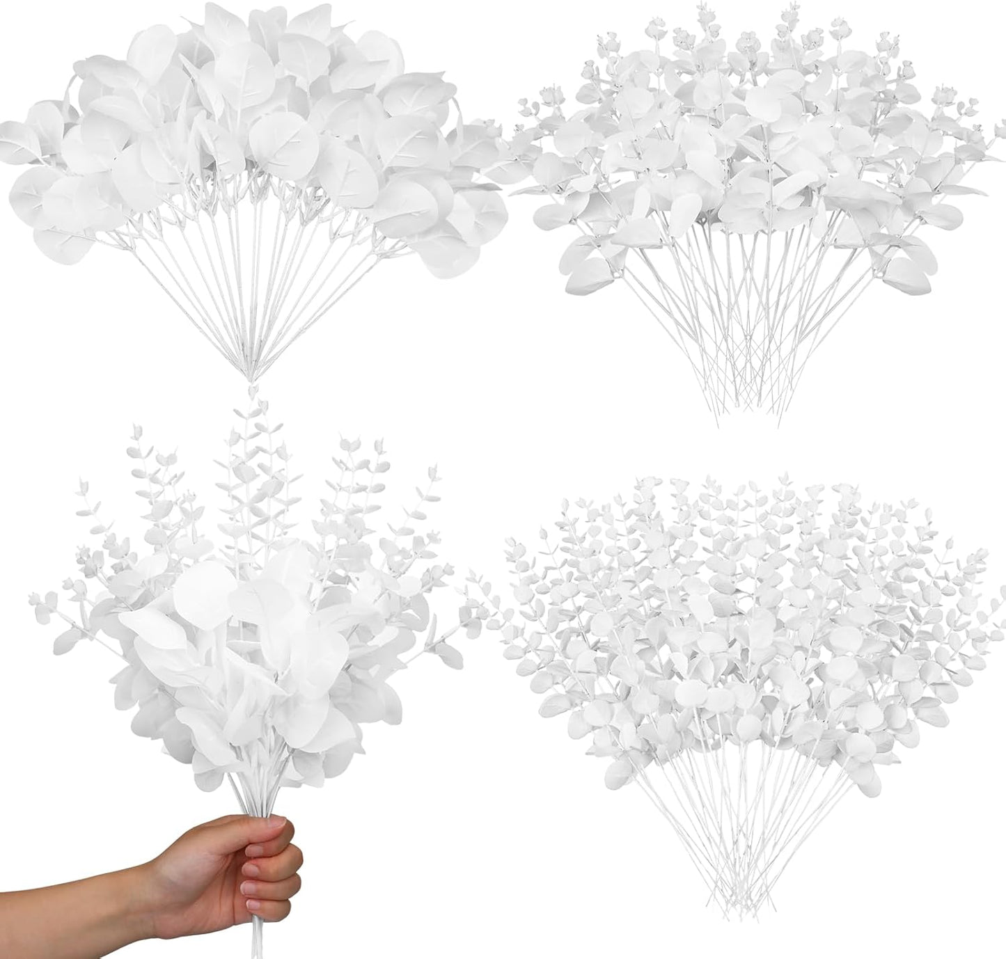 Giegxin 180 Pcs 3 Kinds Mixed Artificial Eucalyptus Leaves Stems Bulk Silver Dollar Leaves Picks Dried Eucalyptus Bundle Faux Spray for Wedding Vase Bouquet Floral Arrangement (Green)