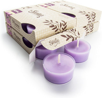 Pure English Lavender Premium Tealight Candles Bulk Pack - Highly Scented with Essential & Natural Oils - 24 Purple Tea Lights - Beautiful Candlelight - Made in the USA - Flower & Floral Collection