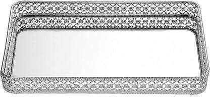 ELLDOO Perfume & Makeup Vanity Tray - Hollow-Carved Jewelry Storage, Glass & Metal Trinket Organizer for Dresser & Bathroom Countertop, Gold, Medium Size