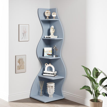 Tribesigns Corner Shelf, Modern 5-Tier Wall Corner Bookshelf, Stylish Corner Small Bookcase Storage Rack Plant Stand with Unique Shape for Living Room, Home Office (White, 1PC)