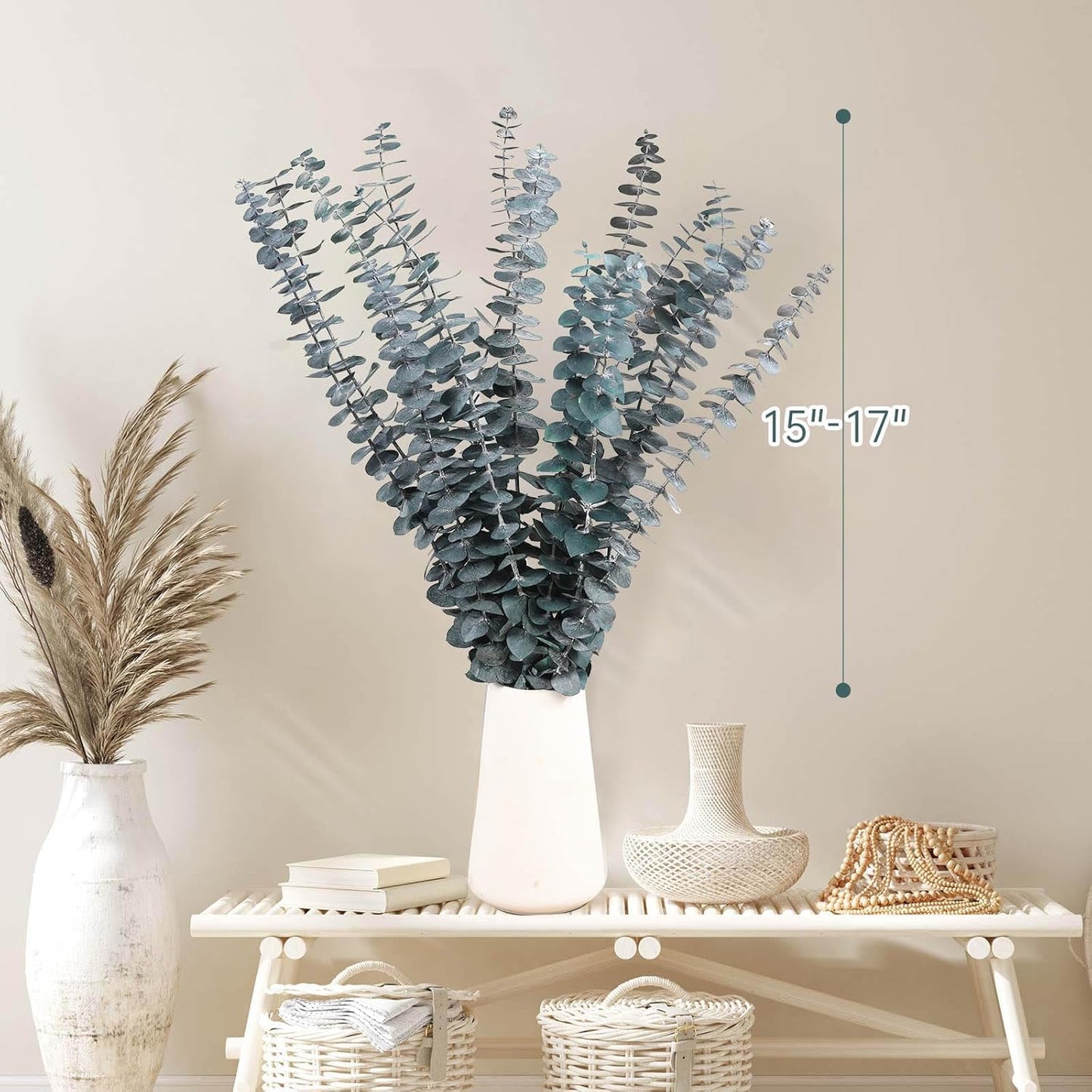Tavkite 16 Pcs Dried Eucalyptus Stems, 17'' Natural Fresh Eucalyptus Leaves Branches Hanging for Shower, Preserved Real Plant Live Greenery for Home SPA Wall Bathroom Wedding Party Vase Decor