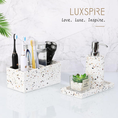 Luxspire Bathroom Vanity Tray, 8 x 4 inch Resin Kitchen Sink Tray for Soap Dispenser Bathroom Countertop Organizer Plate Holder for Perfume Soap Towel Bathroom Accessories, Mini, White Marble