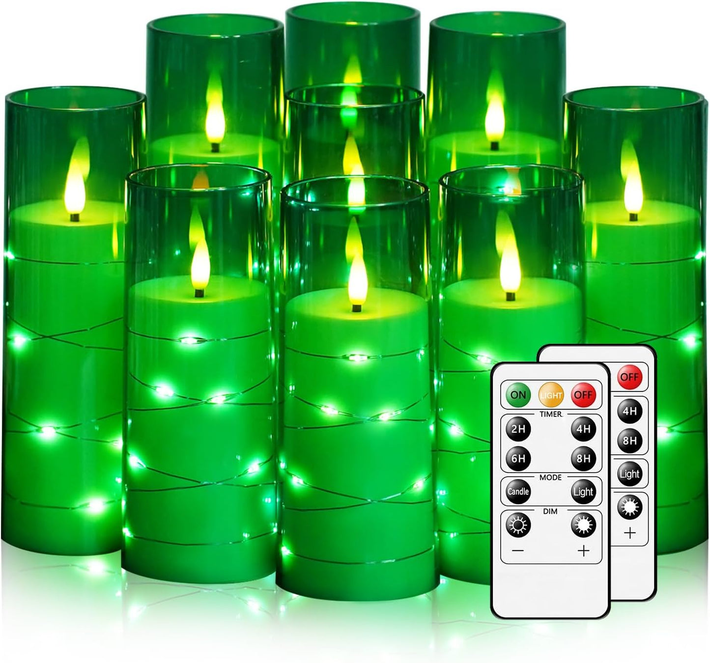 Nimiko Flickering Flameless LED Candles, 9 Pcs with Embedded Star String, Acrylic LED Pillar Candles with Remote, Suitable for Home Decoration (White)