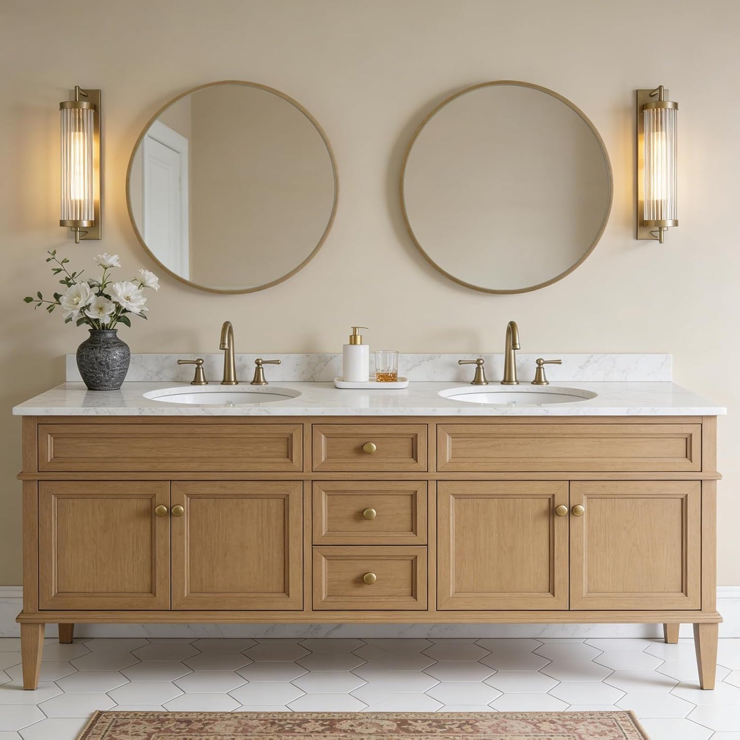 WallBeyond Wood Round Mirror with Wood Frame 24 inch Circle Wall Mirror for Bathroom Round Wall Mirror for Wall Decor, Vanity, Entryway Living Room (Walnut)