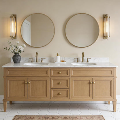 WallBeyond Wood Round Mirror with Wood Frame 24 inch Circle Wall Mirror for Bathroom Round Wall Mirror for Wall Decor, Vanity, Entryway Living Room (Walnut)