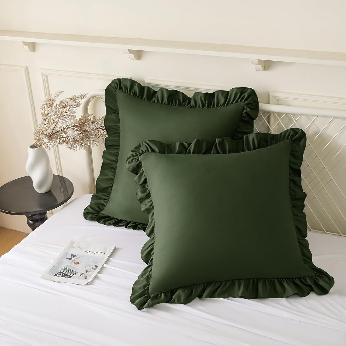 KKJIAF Ruffle Pillow Cases 26x26 Inches, White Square Ruffled Pillow Covers Set of 2, Microfiber Wrinkle Resistant Pillow Shams with Envelope Closure for Sofa Bed Living Room